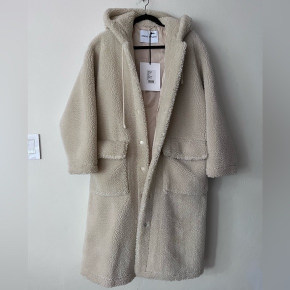 NWT Stand Studio Cream Oversized Teddy Hooded Coat - The Jessica Jacket - Picture 5 of 10